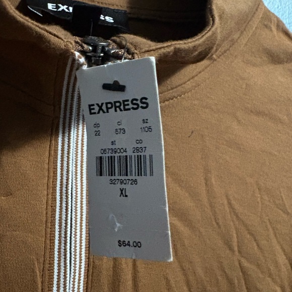 Men's Express Long Sleeve Tipped 1/4 Zip‎ Pull Over Sweatshirt Coffee Brown - Picture 6 of 6